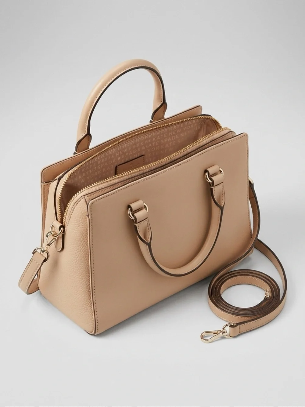 kate spade beige leather satchel with gold hardware